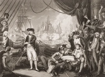 Escena en la cubierta del Queen Charlotte, 1 de junio de 1794, ilustración de 